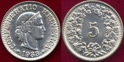 World Coins - SWITZERLAND 1933 B  5 RAPPEN    VERY CHOICE  UNC