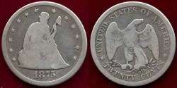 Us Coins - 1875-CC  TWENTY CENT   GD+