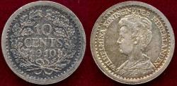 World Coins - NETHERLANDS 1910 10 CENT  AU