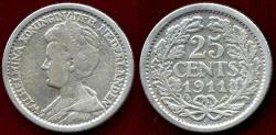 World Coins - NETHERLANDS 1911 25 CENT  FINE+