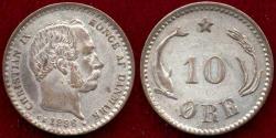 World Coins - DENMARK  1886  10 ORE.... XF/AU... Good eye appeal!