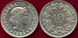 World Coins - SWITZERLAND 1934  10 RAPPEN ...... GEM UNC