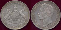 World Coins - WURTTEMBERG 1845  2 GULDEN  XF