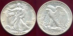 Us Coins - 1942-D WALKING LIBERTY HALF DOLLAR...  AU58