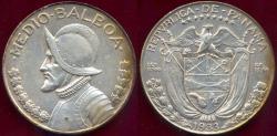 World Coins - PANAMA 1933 1/2 BALBOA  ... lower mintage date   AU