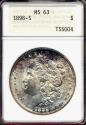 Us Coins - 1898-S MORGAN DOLLAR  ANA MS63 .. PRETTY COLORS