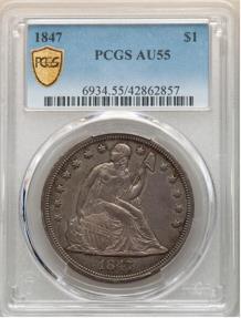 US Coins - 1847 SEATED LIBERTY DOLLAR   PCGS AU55  .... undergraded!