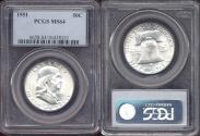 Us Coins - 1951 FRANKLIN HALF DOLLAR  PCGS MS64 .. nearly FBL