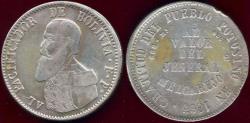 World Coins - BOLIVIA 1865  GENERAL MELGAREJO   1 BOLIVIANO  size  VF