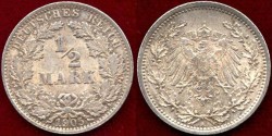 World Coins - GERMANY 1905A ...... 1/2 MARK