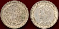 World Coins - NETHERLANDS 1918 10 CENTS  AU