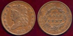 Us Coins - 1829 HALF CENT MS64BN