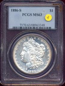 US Coins - 1886-S MORGAN DOLLAR  PCGS MS63 ....TOP MINT LUSTER