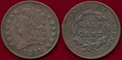 Us Coins - 1811 HALF CENT XF45 close Date C#2