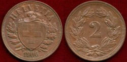 World Coins - SWITZERLAND 1906-B ....  2 RAPPEN