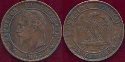 World Coins - FRANCE 1863 K  10 CENTIMES  VF
