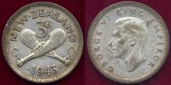 World Coins - NEW ZEALAND 1943 3 PENCE  XF