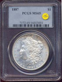 US Coins - 1887 MORGAN DOLLAR  PCGS  MS65  ... Flashy White Mint luster