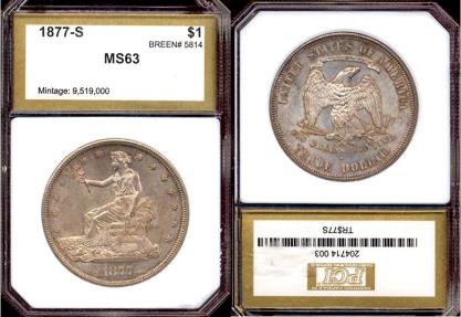 US Coins - 1877-S TRADE DOLLAR MS63 ... ORIGINAL  NOT DIPPED