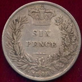 World Coins - GREAT BRITAIN 1846  6 PENCE   VF.... VICTORIA  young head