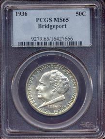US Coins - BRIDGEPORT 1936  50c COMMEMORATIVE ... PCGS MS65   ... PRETTY COIN