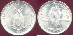 World Coins - PHILIPPINES 1945-S  50 CENTAVOS  CH BU