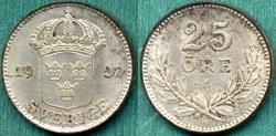 World Coins - SWEDEN 1927  25 ORE   CHOICE BU