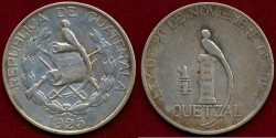 World Coins - GUATEMALA 1925 ...  1/4 Quetzal  VF