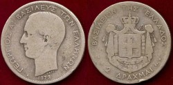 World Coins - GREECE 1873A .. 2 DRACHMA ...  FINE