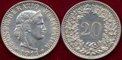 World Coins - SWITZERLAND 1911-B  20 RAPPEN  AU