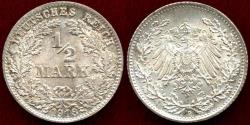 World Coins - GERMANY 1918-D  1/2 MARK  ... CHOICE BU