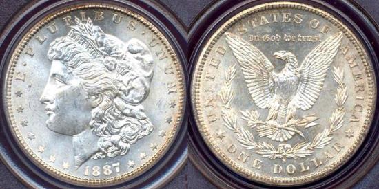 US Coins - 1887-S MORGAN DOLLAR  PCGS MS64