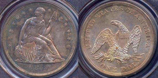 US Coins - 1859-O SEATED DOLLAR  MS63.... beautiful toning