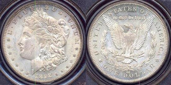 US Coins - 1892-CC MORGAN DOLLAR  PCGS MS63 ... VERY ATTRACTIVE