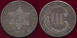Us Coins - 1852  SILVER THREE CENT  VG+
