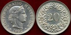 World Coins - SWITZERLAND 1932-B  20 RAPPEN