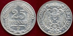 World Coins - GERMANY 1912-D ...... 25 PFENNIG  