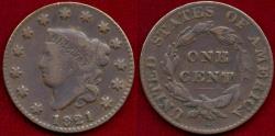 Us Coins - 1821 LARGE CENT    VF