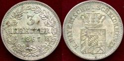World Coins - BAVARIA 1867 3 KREUZER  UNC