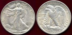 Us Coins - 1937-S WALKING LIBERTY HALF DOLLAR... NICE AU55