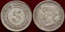 World Coins - STRAITS SETTLEMENTS 1880H  5 CENTS ... VERY SCARCE DATE
