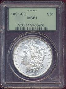 US Coins - 1891-CC MORGAN DOLLAR  PCGS MS61 .... undergraded