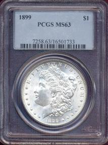 US Coins - 1899 MORGAN DOLLAR  PCGS  MS63  .... WHITE