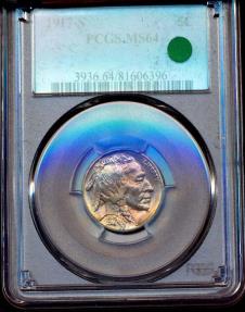 1917-S BUFFALO NICKEL PCGS MS64  FANTASTIC TONING PQ+++