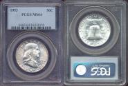 Us Coins - 1953 FRANKLIN HALF DOLLAR  PCGS MS64 ... LOW MINTAGE DATE