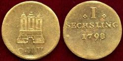 World Coins - HAMBURG  GERMANY 1798 OHK  Gold 1 SECHLING .... RARE