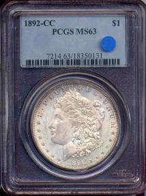 US Coins - 1892-CC MORGAN DOLLAR  PCGS MS63 ... VERY ATTRACTIVE