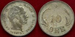 World Coins - DENMARK 1875  10 ORE   ... nice  VF