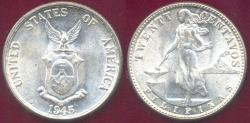 World Coins - PHILIPPINES 1945-D  20 CENTAVOS  BU