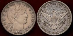 Us Coins - 1908-D BARBER HALF DOLLAR  VF35